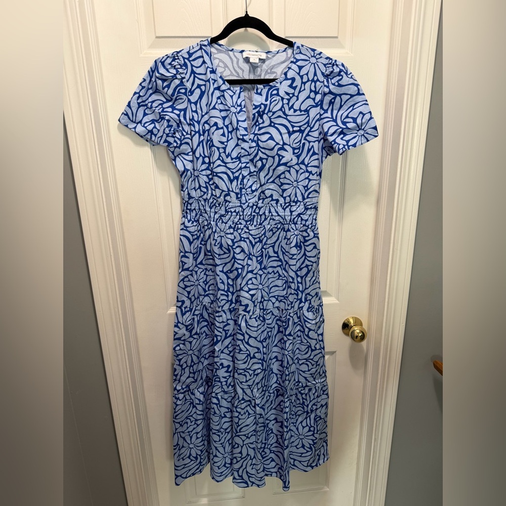 Liz Claiborne Cotton Blue Patterned Midi Dress